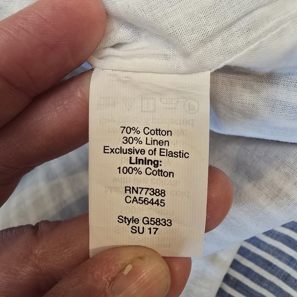 J Crew Size 10 Chambray Blue/White Stripe Dress w/Elastic Neckline Off Shoulder - Picture 5 of 12